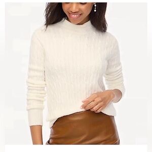 J Crew Factory Cable-Knit Mockneck Sweater in Extra Soft Yarn Cream XS NWT